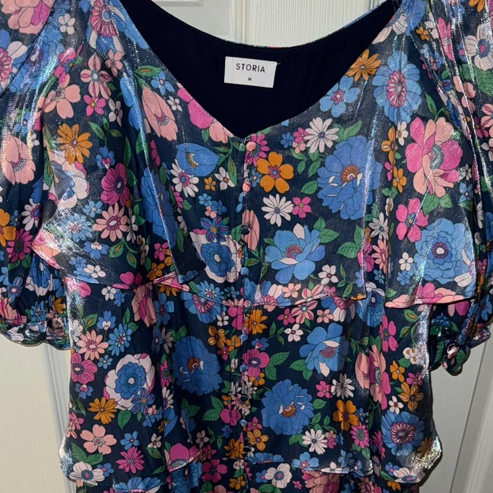 Floral Blue Dress with Pink and Green Accents - Picture 5 of 8